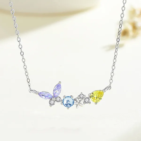 Dây Chuyền Nữ Lili Jewelry Bạc Đính Đá CZ Hoa Bướm Rosalie LILI_091962 Màu Bạc