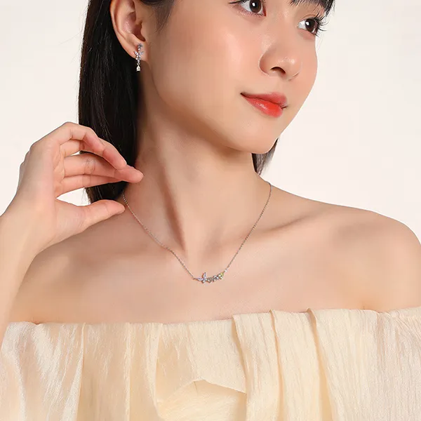 Dây Chuyền Nữ Lili Jewelry Bạc Đính Đá CZ Hoa Bướm Rosalie LILI_091962 Màu Bạc