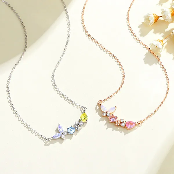 Dây Chuyền Nữ Lili Jewelry Bạc Đính Đá CZ Hoa Bướm Rosalie LILI_091962 Màu Bạc