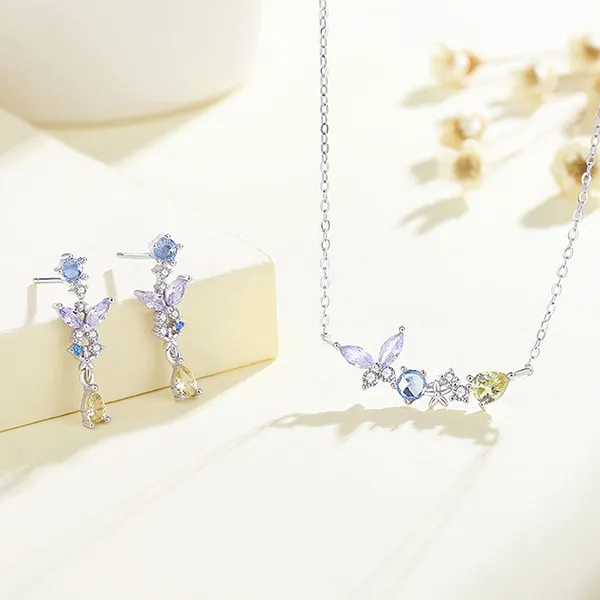 Dây Chuyền Nữ Lili Jewelry Bạc Đính Đá CZ Hoa Bướm Rosalie LILI_091962 Màu Bạc