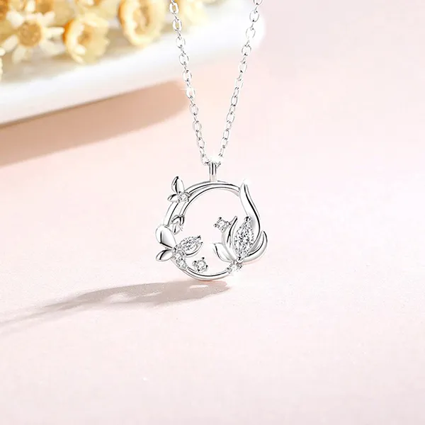 Dây Chuyền Nữ Lili Jewelry Bạc Đính Đá CZ Hoa Hồ Điệp Paulina LILI_098234 Màu Bạc