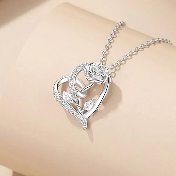 Dây Chuyền Nữ Lili Jewelry Bạc Đính Đá CZ Hoa Hồng Tình Yêu Kimber LILI_105852 Màu Bạc