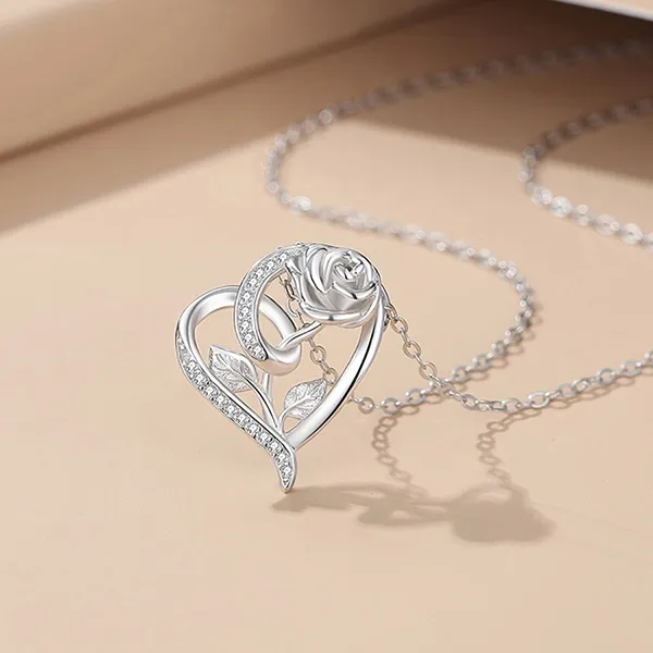 Dây Chuyền Nữ Lili Jewelry Bạc Đính Đá CZ Hoa Hồng Tình Yêu Kimber LILI_105852 Màu Bạc
