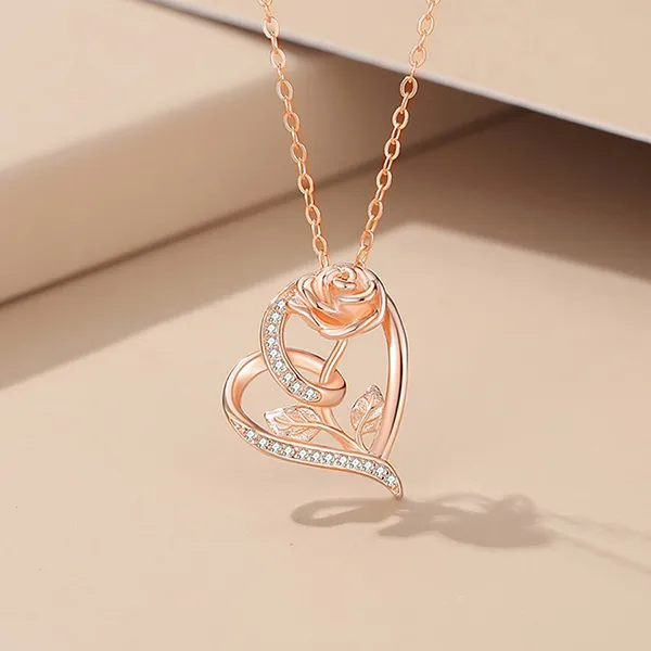 Dây Chuyền Nữ Lili Jewelry Bạc Đính Đá CZ Hoa Hồng Tình Yêu Kimber LILI_105852 Màu Vàng Hồng - Trang sức - Vua Hàng Hiệu