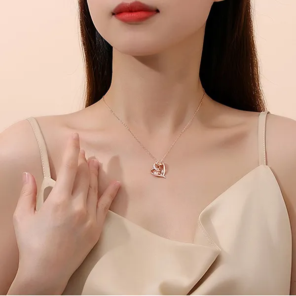 Dây Chuyền Nữ Lili Jewelry Bạc Đính Đá CZ Hoa Hồng Tình Yêu Kimber LILI_105852 Màu Vàng Hồng - Trang sức - Vua Hàng Hiệu