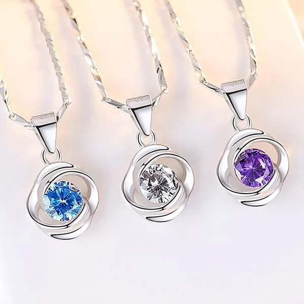 Dây Chuyền Nữ Lili Jewelry Bạc Đính Đá CZ Hoa Hồng Tình Yêu LILI_357949 Màu Bạc Tím