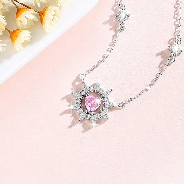 Dây Chuyền Nữ Lili Jewelry Bạc Đính Đá CZ Hoa Hướng Dương Aila LILI_098249 Màu Bạc