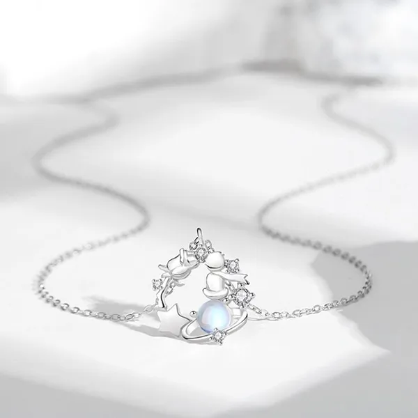 Dây Chuyền Nữ Lili Jewelry Bạc Đính Đá CZ Hoàng Tử Và Cành Hồng Capri LILI_105167 Màu Bạc