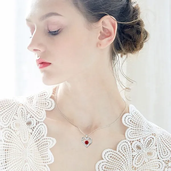 Dây Chuyền Nữ Lili Jewelry Bạc Đính Đá CZ I Love You LILI_098340 Màu Bạc Đỏ