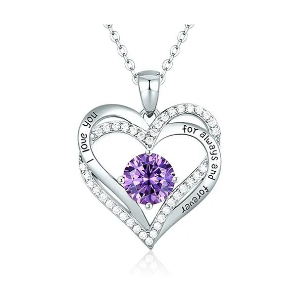 Dây Chuyền Nữ Lili Jewelry Bạc Đính Đá CZ I Love You LILI_098340 Màu Bạc Tím