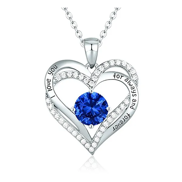 Dây Chuyền Nữ Lili Jewelry Bạc Đính Đá CZ I Love You LILI_098340 Màu Bạc/ Xanh Đậm
