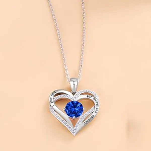 Dây Chuyền Nữ Lili Jewelry Bạc Đính Đá CZ I Love You LILI_098340 Màu Bạc/ Xanh Đậm