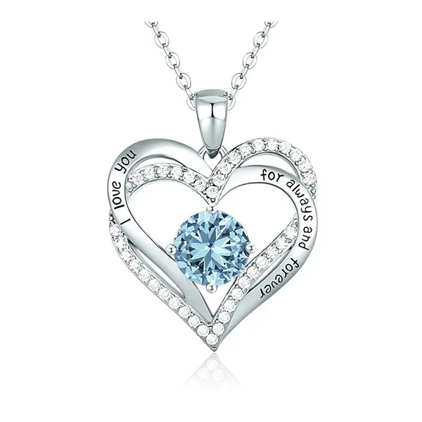 Dây Chuyền Nữ Lili Jewelry Bạc Đính Đá CZ I Love You LILI_098340 Màu Bạc/ Xanh Dương