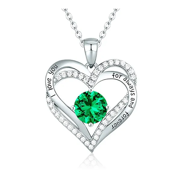 Dây Chuyền Nữ Lili Jewelry Bạc Đính Đá CZ I Love You LILI_098340 Màu Bạc/ Xanh Lá