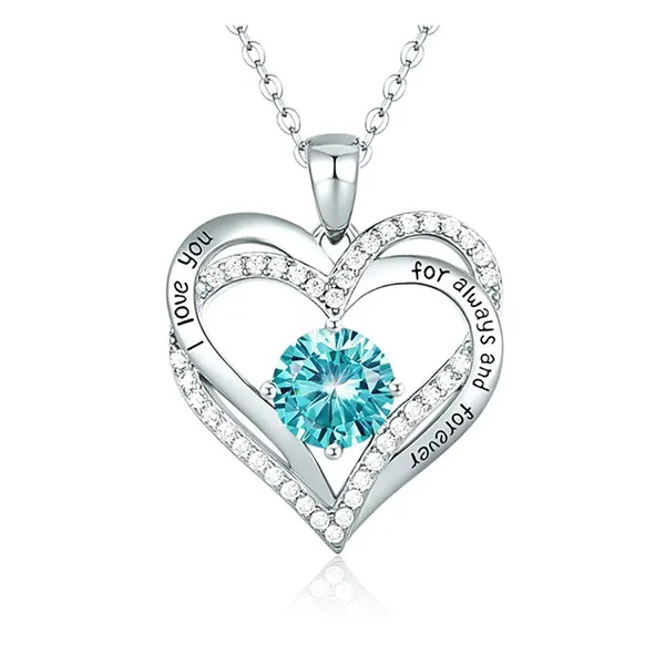 Dây Chuyền Nữ Lili Jewelry Bạc Đính Đá CZ I Love You LILI_098340 Màu Bạc/ Xanh Lam