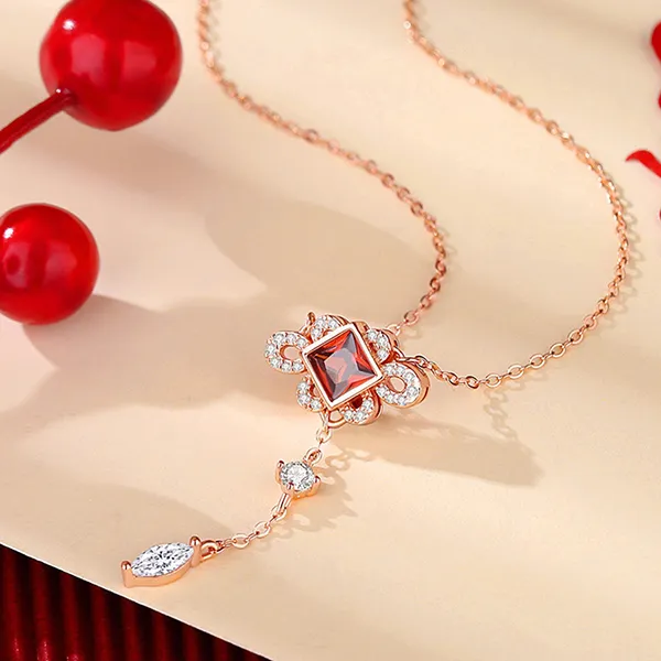 Dây Chuyền Nữ Lili Jewelry Bạc Đính Đá CZ Juniper LILI_125938 Màu Vàng Hồng