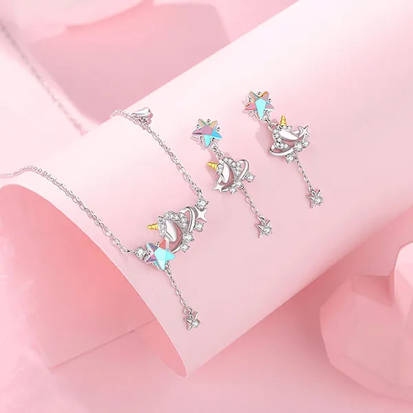 Dây Chuyền Nữ Lili Jewelry Bạc Đính Đá CZ Kỳ Lân Lấp Lánh Eva LILI_125878 Màu Bạc