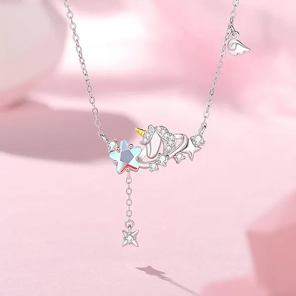 Dây Chuyền Nữ Lili Jewelry Bạc Đính Đá CZ Kỳ Lân Lấp Lánh Eva LILI_125878 Màu Bạc