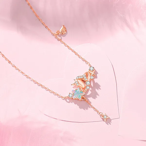 Dây Chuyền Nữ Lili Jewelry Bạc Đính Đá CZ Kỳ Lân Lấp Lánh Eva LILI_125878 Màu Vàng Hồng - Trang sức - Vua Hàng Hiệu