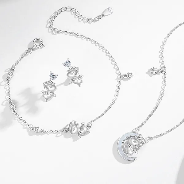 Dây Chuyền Nữ Lili Jewelry Bạc Đính Đá CZ Kỳ Lân Lấp Lánh Starry Unicorn LILI_125672 Màu Bạc