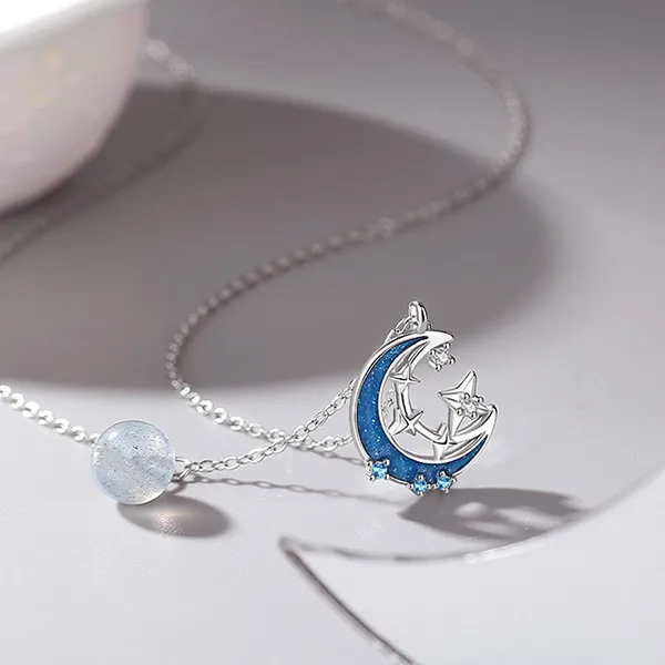 Dây Chuyền Nữ Lili Jewelry Bạc Đính Đá CZ Mặt Trăng Sao Willa LILI_091681 Màu Xanh Bạc - Trang sức - Vua Hàng Hiệu