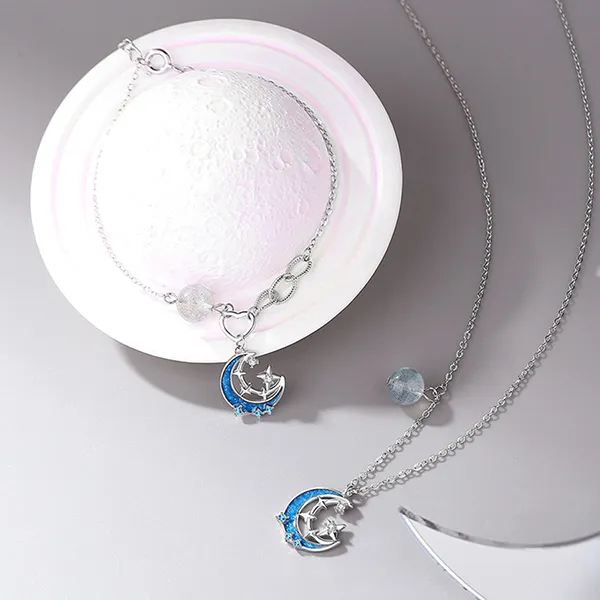 Dây Chuyền Nữ Lili Jewelry Bạc Đính Đá CZ Mặt Trăng Sao Willa LILI_091681 Màu Xanh Bạc - Trang sức - Vua Hàng Hiệu