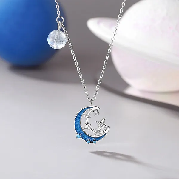 Dây Chuyền Nữ Lili Jewelry Bạc Đính Đá CZ Mặt Trăng Sao Willa LILI_091681 Màu Xanh Bạc - Trang sức - Vua Hàng Hiệu
