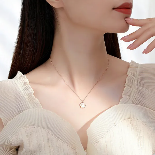 Dây Chuyền Nữ Lili Jewelry Bạc Đính Đá CZ Mèo Dễ Thương Love Cat LILI_554693 Màu Vàng Hồng