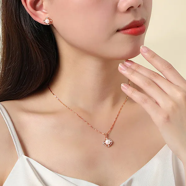 Dây Chuyền Nữ Lili Jewelry Bạc Đính Đá CZ, Ngọc Trai Tròn Eliza LILI_125988 Màu Vàng Hồng - Trang sức - Vua Hàng Hiệu