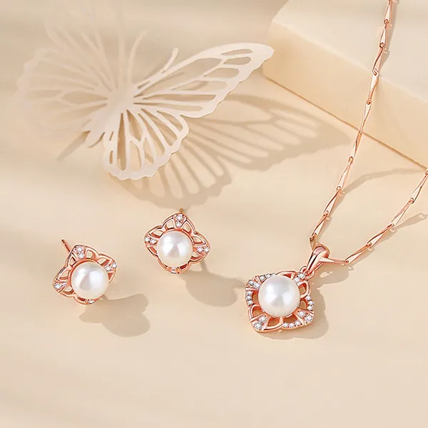 Dây Chuyền Nữ Lili Jewelry Bạc Đính Đá CZ, Ngọc Trai Tròn Eliza LILI_125988 Màu Vàng Hồng - Trang sức - Vua Hàng Hiệu