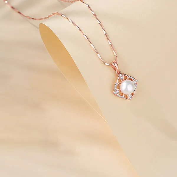 Dây Chuyền Nữ Lili Jewelry Bạc Đính Đá CZ, Ngọc Trai Tròn Eliza LILI_125988 Màu Vàng Hồng - Trang sức - Vua Hàng Hiệu