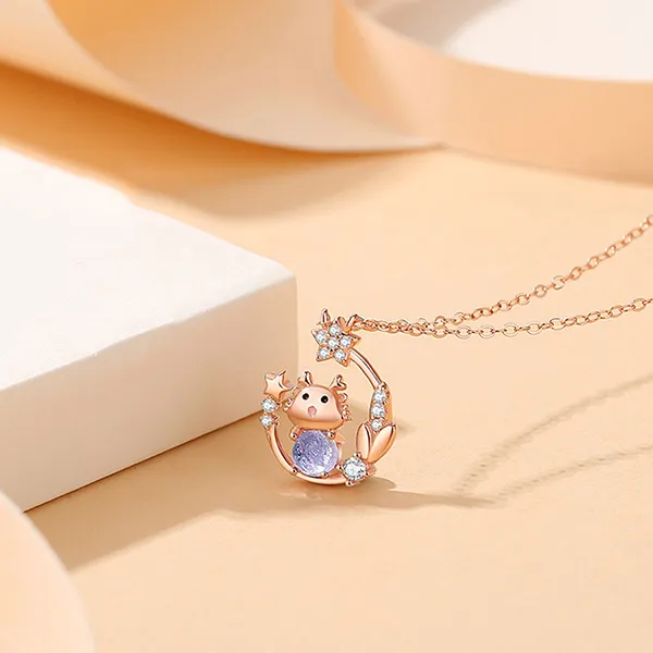 Dây Chuyền Nữ Lili Jewelry Bạc Đính Đá CZ Rồng Dễ Thương Julia LILI_125913 Màu Vàng Hồng - Trang sức - Vua Hàng Hiệu