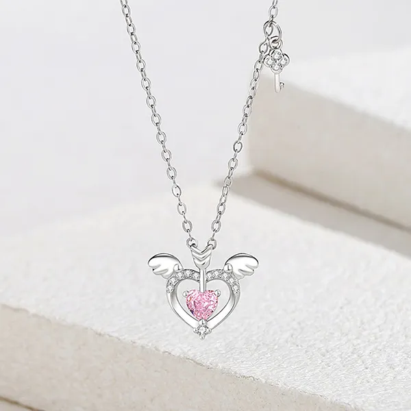 Dây Chuyền Nữ Lili Jewelry Bạc Đính Đá CZ Thiên Thần Tình Yêu Remi LILI_125966 Màu Hồng Bạc