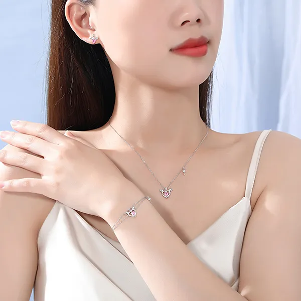 Dây Chuyền Nữ Lili Jewelry Bạc Đính Đá CZ Thiên Thần Tình Yêu Remi LILI_125966 Màu Hồng Bạc