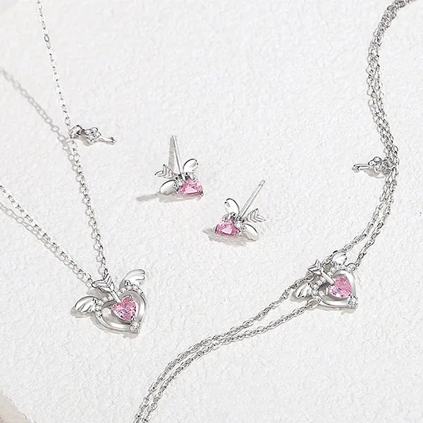 Dây Chuyền Nữ Lili Jewelry Bạc Đính Đá CZ Thiên Thần Tình Yêu Remi LILI_125966 Màu Hồng Bạc