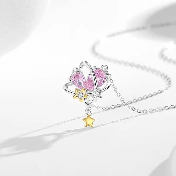 Dây Chuyền Nữ Lili Jewelry Bạc Đính Đá CZ Tình Yêu Lấp Lánh Ariana LILI_125717 Màu Hồng Bạc
