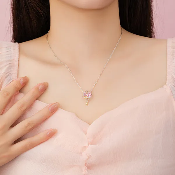 Dây Chuyền Nữ Lili Jewelry Bạc Đính Đá CZ Tình Yêu Lấp Lánh Ariana LILI_125717 Màu Hồng Bạc