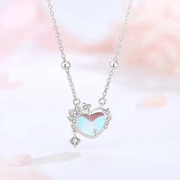 Dây Chuyền Nữ Lili Jewelry Bạc Đính Đá CZ Trái Tim Cách Điệu Arya LILI_125980 Màu Xanh Bạc - Trang sức - Vua Hàng Hiệu