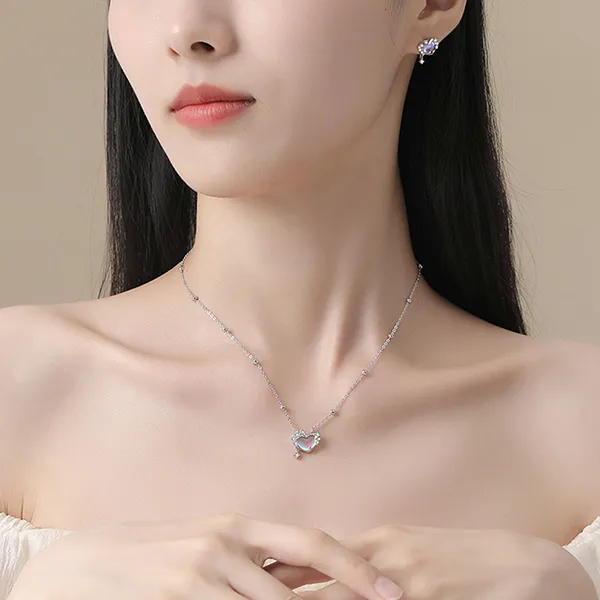 Dây Chuyền Nữ Lili Jewelry Bạc Đính Đá CZ Trái Tim Cách Điệu Arya LILI_125980 Màu Xanh Bạc - Trang sức - Vua Hàng Hiệu