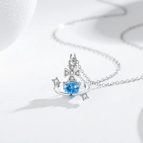 Dây Chuyền Nữ Lili Jewelry Bạc Đính Đá CZ Trái Tim Lấp Lánh Skylar LILI_125680 Màu Xanh Bạc - Trang sức - Vua Hàng Hiệu