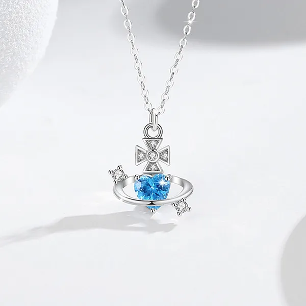 Dây Chuyền Nữ Lili Jewelry Bạc Đính Đá CZ Trái Tim Lấp Lánh Skylar LILI_125680 Màu Xanh Bạc - Trang sức - Vua Hàng Hiệu