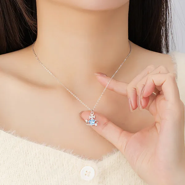 Dây Chuyền Nữ Lili Jewelry Bạc Đính Đá CZ Trái Tim Lấp Lánh Skylar LILI_125680 Màu Xanh Bạc - Trang sức - Vua Hàng Hiệu