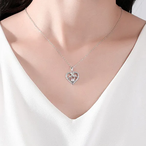 Dây Chuyền Nữ Lili Jewelry Bạc Đính Đá CZ Trái Tim MOM LILI_275239 Màu Bạc