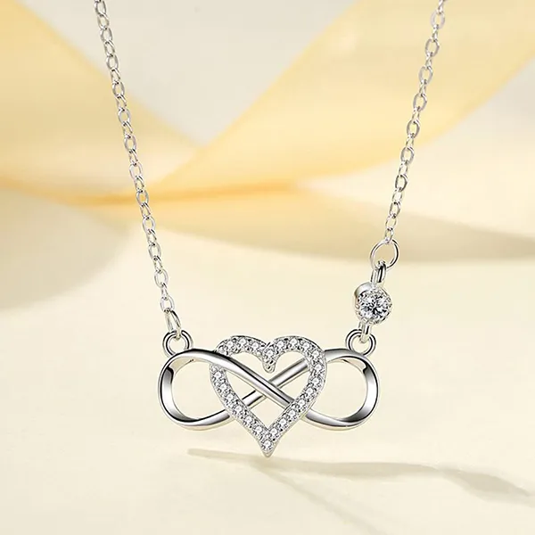 Dây Chuyền Nữ Lili Jewelry Bạc Đính Đá CZ Trái Tim Tình Yêu Vô Cực LILI_451873 Màu Bạc - Trang sức - Vua Hàng Hiệu