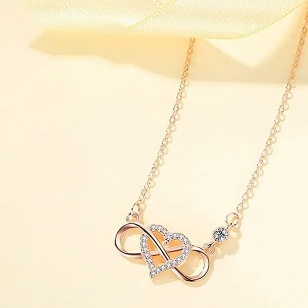 Dây Chuyền Nữ Lili Jewelry Bạc Đính Đá CZ Trái Tim Tình Yêu Vô Cực LILI_451873 Màu Vàng Hồng