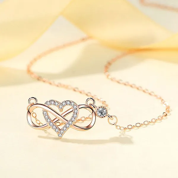 Dây Chuyền Nữ Lili Jewelry Bạc Đính Đá CZ Trái Tim Tình Yêu Vô Cực LILI_451873 Màu Vàng Hồng