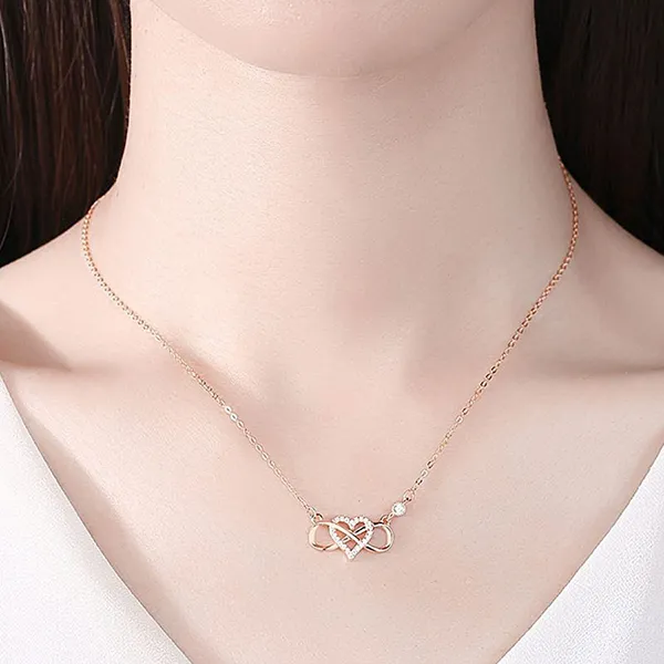 Dây Chuyền Nữ Lili Jewelry Bạc Đính Đá CZ Trái Tim Tình Yêu Vô Cực LILI_451873 Màu Vàng Hồng