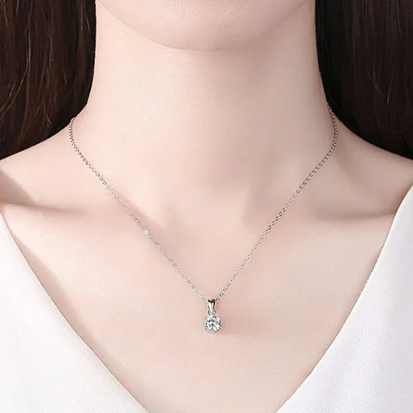 Dây Chuyền Nữ Lili Jewelry Bạc Đính Đá CZ Tròn 1 Hột Helga LILI_054012 Màu Bạc - Trang sức - Vua Hàng Hiệu