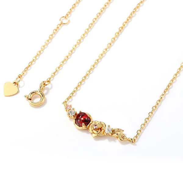 Dây Chuyền Nữ Lili Jewelry Bạc Đính Đá Garnet Hoa Hồng LILI_854443 Màu Vàng Gold