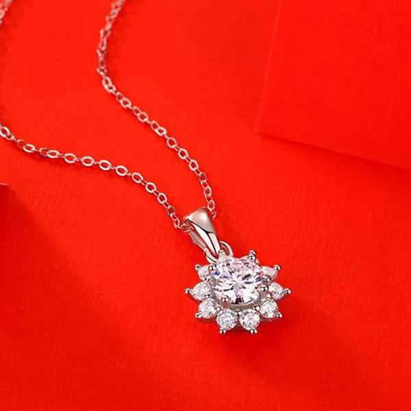 Dây Chuyền Nữ Lili Jewelry Bạc Đính Kim Cương Moissanite Hình Bông Hoa Mai LILI_053724 Màu Bạc